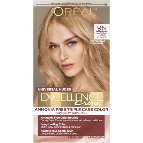 L'Oreal Paris Excellence Universal Nudes Permanent Hair Color 9N Light Blonde Gray Coverage ...