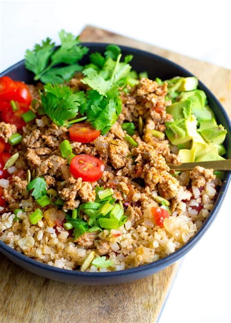 Ground Turkey Taco Bowls with Cauliflower Spanish Rice - Wholesomelicious