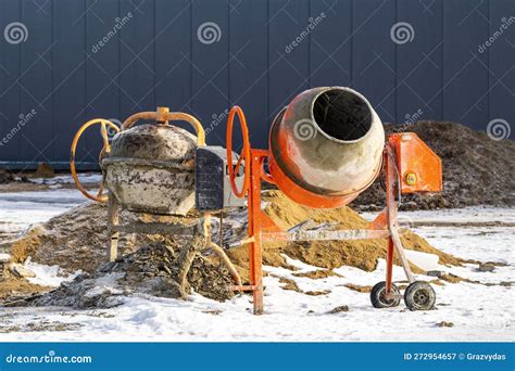 Two Industrial Concrete Mixers at Construction Site Stock Image - Image ...