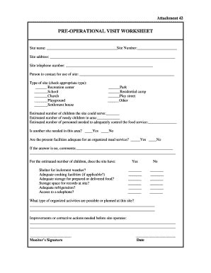 Pre-Operational Visit Worksheet - Blank Fillable Template | Fill Out ...