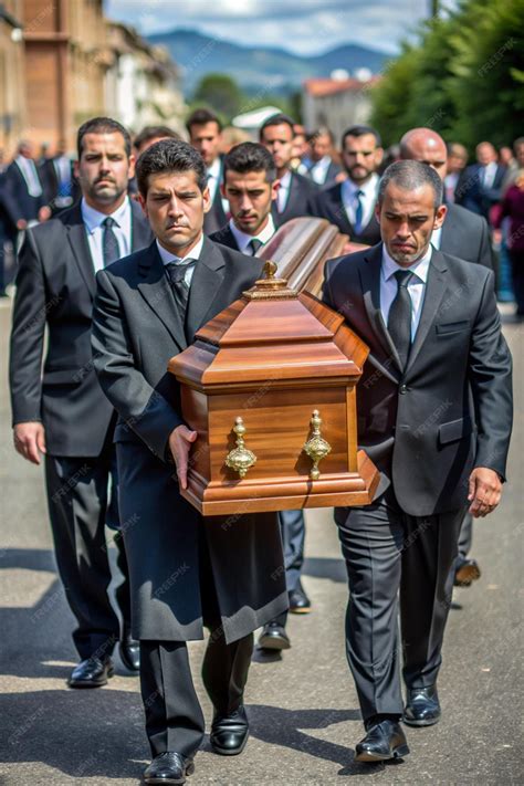 Religion death and dolor coffin bearer carrying casket at funeral to ...