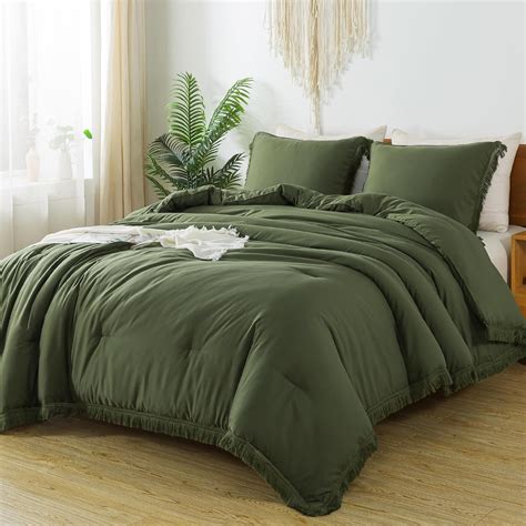 Amazon.com: Andency Olive Green Comforter Set Queen, 3 Pieces Boho ...