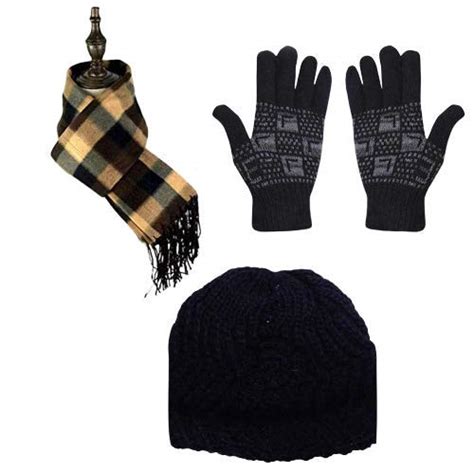 Buy Stylathon Unisex Cap Black and Thermal Winter Gloves and Checkered ...