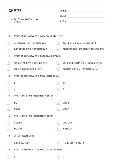 50+ Number Theory worksheets for 5th Class on Quizizz | Free & Printable