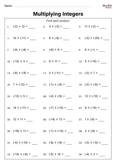 Multiplication of Integers Class 7 的图像结果
