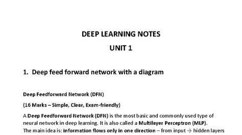 DEEP Learning Notes - DEEP LEARNING NOTES UNIT 1 1. Deep feed forward ...