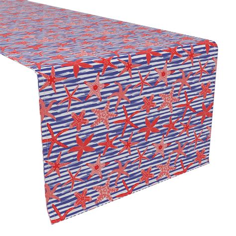 Table Runner, 100% Cotton, 16x72", Nautical Starfish Stripe