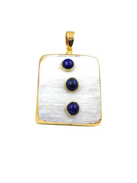 Buy Natural Selenite With Lapis Lazuli Gemstone Pendant 18k Gold Fill ...