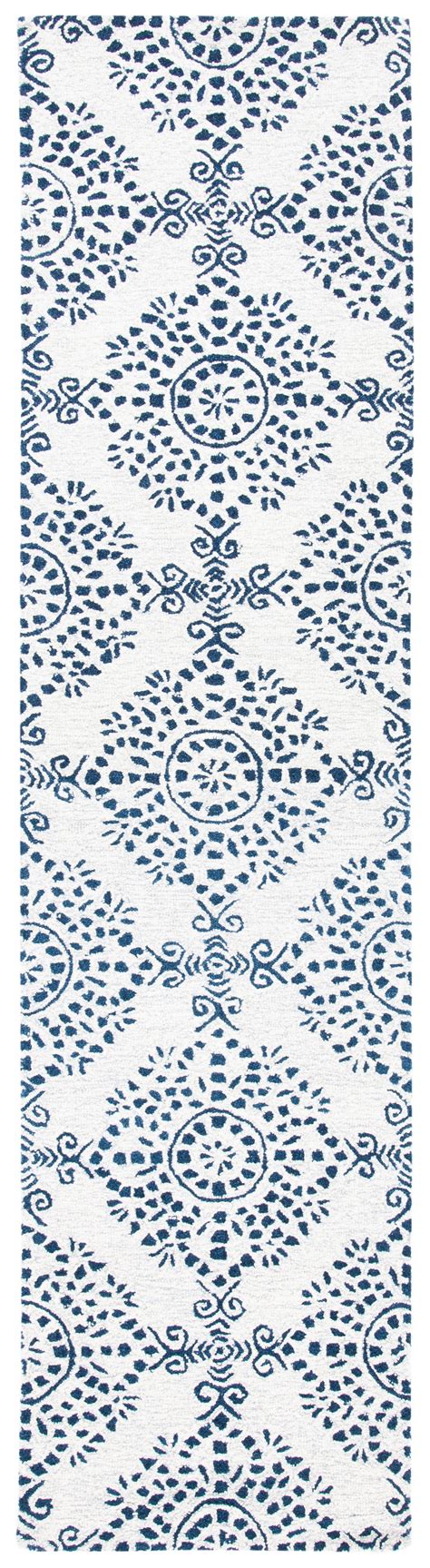 SAFAVIEH Micro-Loop Wichita Medallion Runner Rug, Ivory/Blue, 2'3" x 9 ...