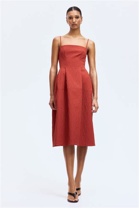 Women's Brick red Jacquard-weave strappy dress | H&M IN