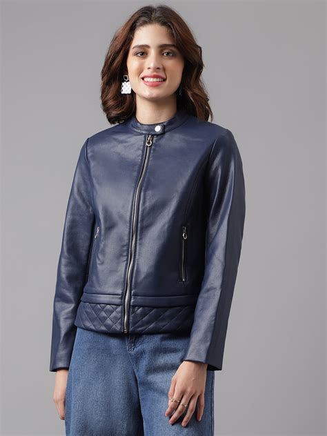 Blue Navy Full Sleeve Solid Jacket With Pockets