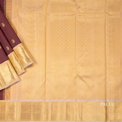 Dark Brown Micro Checked Silk Saree On Peacock And Mango Buttas And ...