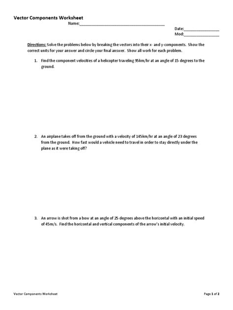 Image result for Physical Science Vectors Worksheet