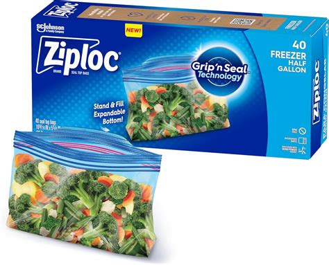 Amazon.com: Ziploc Half Gallon Food Storage Freezer Bags, Grip 'n Seal ...