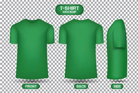 plain green t-shirt design, with front, back and side views, 3d style t ...