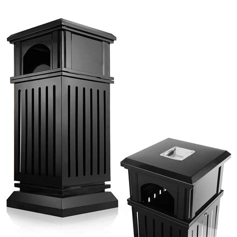 IRONWALLS Commercial Trash Can with Lid, Black Outdoor Garbage Can for ...