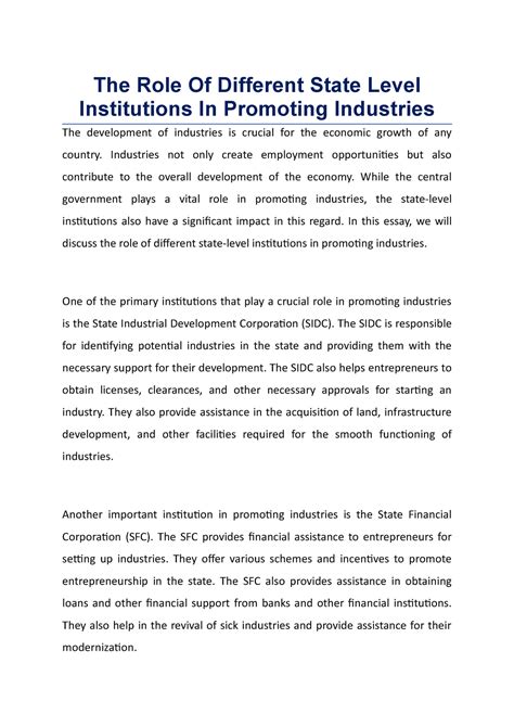 The Role Of Different State Level Institutions In Promoting Industries ...
