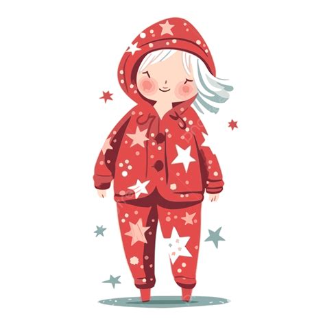 Christmas Pajama Vector, Sticker Clipart Cartoon Little Girl With Stars ...