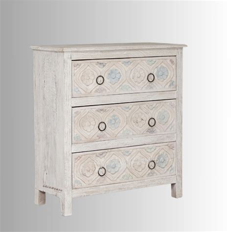 Buy Yivya Wooden Carved Chest of Drawers (White Distress) | Wooden ...