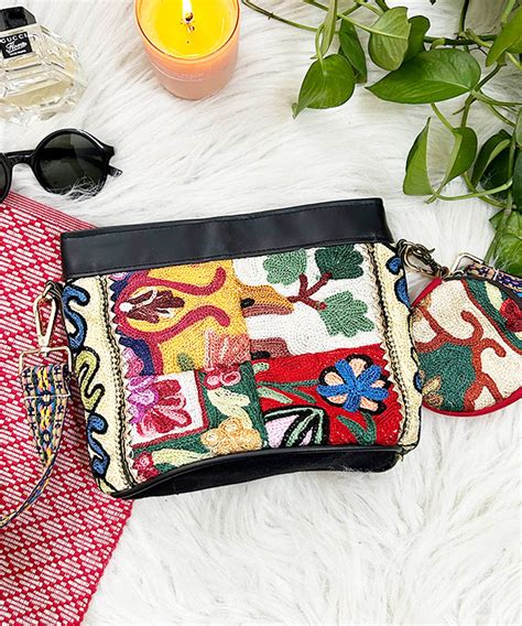 Multi color hand embroidered kashmiri canvas sling bag – GoSwadeshi