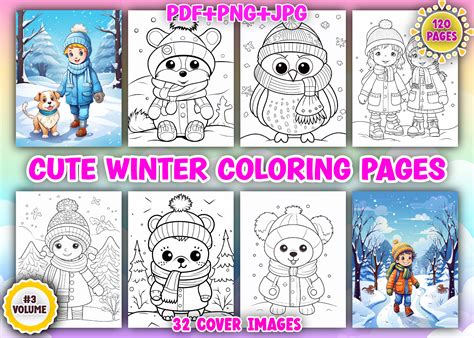 120 Cute Winter Coloring Pages for Kids Graphic by Little Cat ...
