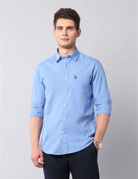 Buy Men Pure Cotton Regular Fit Shirt Blue|U.S. Polo Assn. India
