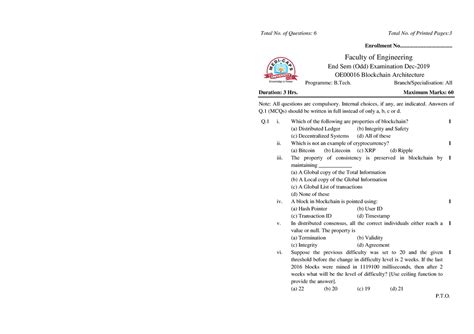 OE00016 Block Chain Architecture - Total No. of Questions: 6 Total No ...