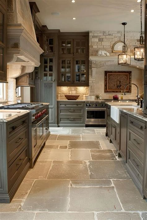 Pin by Lisa Welsh Brown on kitchen | Farmhouse kitchen flooring, Stone ...