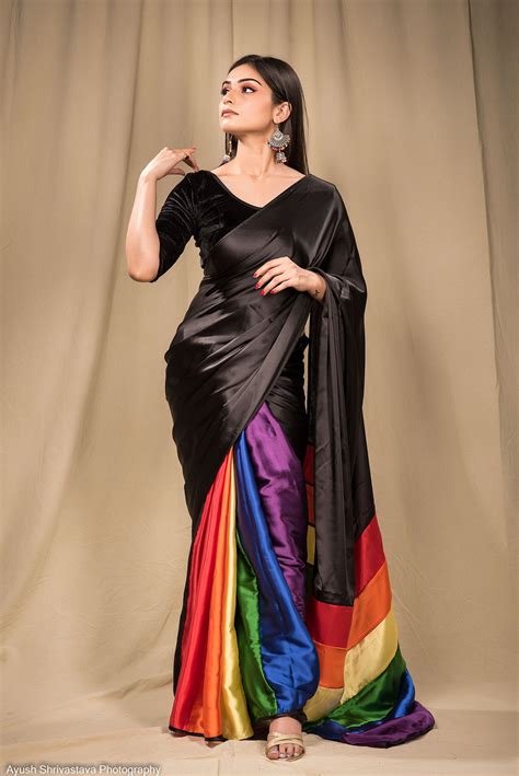 Buy Midnight Rainbow Satin Saree for Women, Satin Saree, Saree for ...