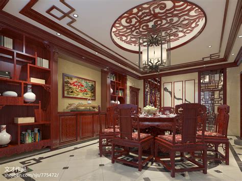 北京北部500平米别墅中式风格斜顶阁楼餐厅地板砖装修效果图 – 设计本装修效果图
