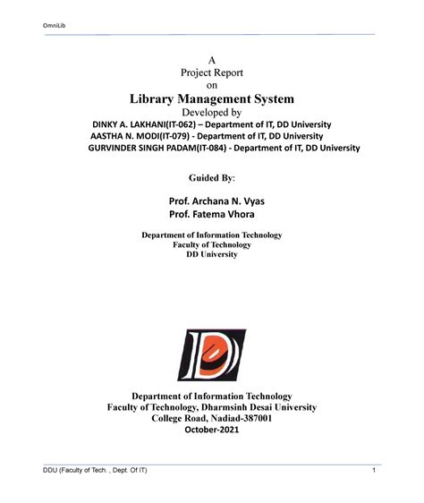Final Report Omni Lib Project - A Project Report on Library Management ...
