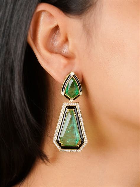 Green Color Gold Plated Contemporary Earrings - TCZ-EAR1MT – Mortantra
