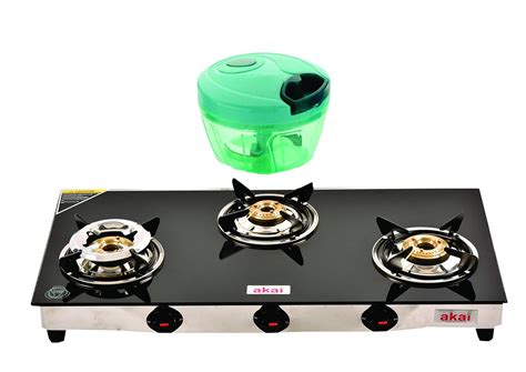 akai Smart Manual Glass 3 Burner Gas Stove + Chopper : Amazon.in: Home ...