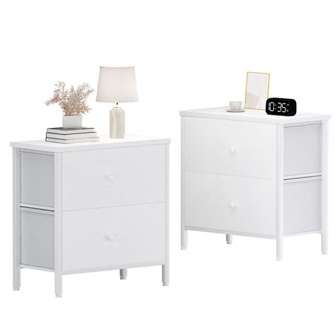 BOLUO White Nightstands Set of 2, 2 Drawer Dresser for Bedroom Night ...