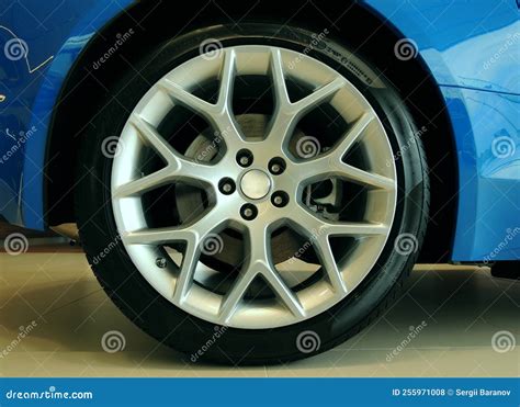 Low Profile Tire on Multi-spoke Sports Vehicle Rim Front View Stock Photo - Image of sport ...