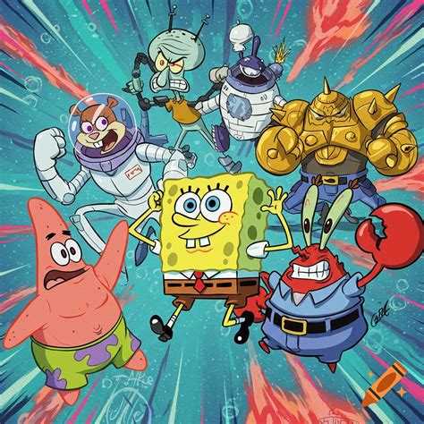 Six cute, colorful cartoon portraits of Spongebob, Patrick, Squidward ...