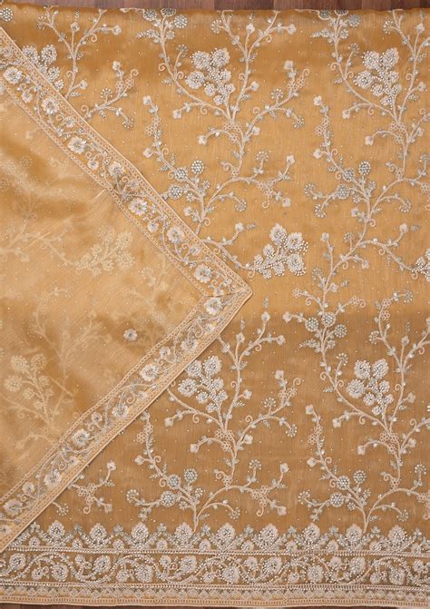 Buy Gold Zariwork Semi Crepe Unstitched Salwar Suit - Koskii