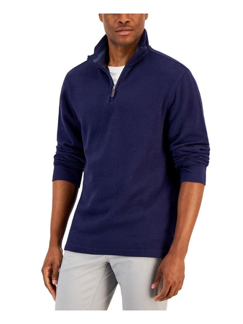 Club Room Mens Solid Classic Fit French Rib Quarter Zip Sweater Navy ...