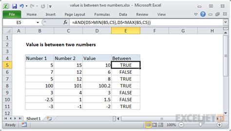 Image result for Excel Logic Between Two Numbers