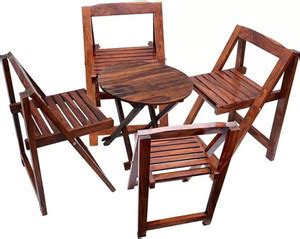 WayWood Solid Sheesham Wood Round Coffee Tea Table Set with 4 Folding ...