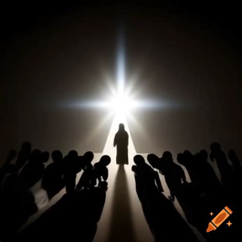 Bright light as Jesus Christ descends with silhouetted onlookers on Craiyon