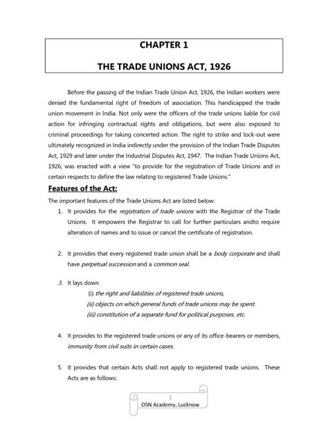 Trade unions act 1926 notes - CHAPTER 1 THE TRADE UNIONS ACT, 1926 ...