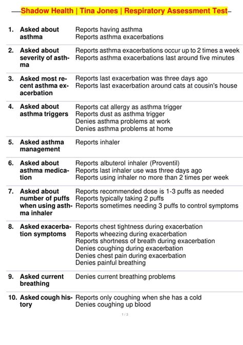 Shadow Health | Tina Jones | Respiratory Assessment Test - Shadow ...