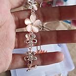 Okos Rose Gold Plated Pink Flowers Link Chain Adjustable Size Charm ...