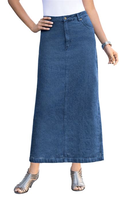 Jessica London Women's Plus Size Classic Cotton Denim Midi Skirt ...