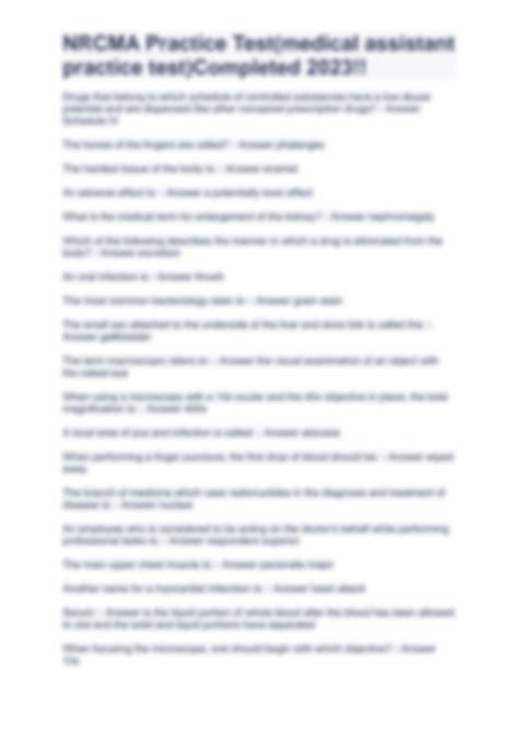 SOLUTION: Nrcma practice test medical assistant practice test completed ...