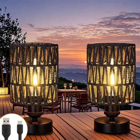 ALL FORTUNE Cordless Rechargeable Outdoor Table Lamps, Battery Operated ...