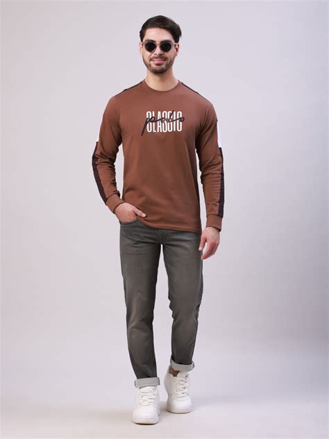 Classic Polo Men's Brown Crew Neck Printed Cotton Slim Fit T-Shirt | B