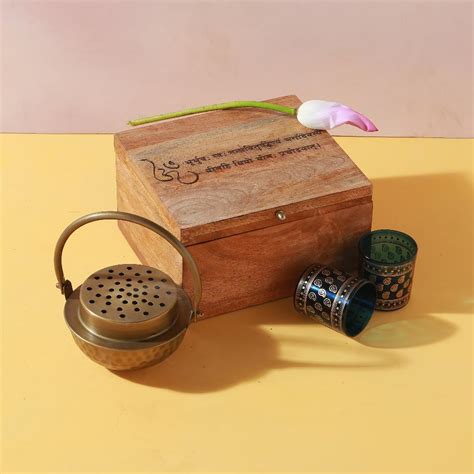 Manor House Gayatri Mantra Gift Box Hamper with Loban and two Blue Gla