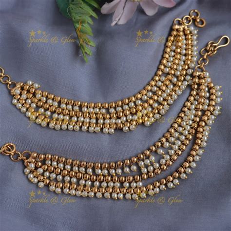 Multi-Layer Gold & Pearl Beads Ear Chain – Sparkle and Glow